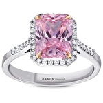 Pembe Violet Emerald Kesim Pırlanta Yüzük