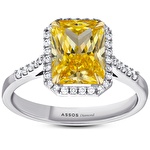 Sarı Violet Emerald Kesim Pırlanta Yüzük