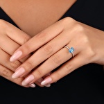 Pırlanta Mavi Topaz Emerald Kesim Yüzük