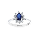 Pırlanta Safir Taşlı Oval Yüzük