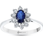 Pırlanta Safir Taşlı Oval Yüzük