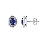 Pırlanta Safir Oval Küpe