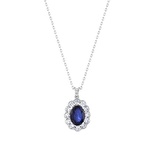 Pırlanta Safir Taşlı Oval Kolye