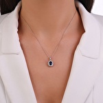 Pırlanta Safir Oval Kolye