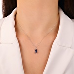 Pırlanta Safir Oval Kolye