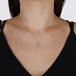 Pembe Violet Oval Pırlanta Kolye