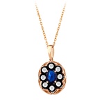 Elmas Safir Renklı Oval Kolye