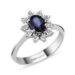 Pırlanta Safir Oval Yüzük