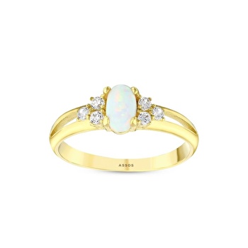 Opal Taşlı Altın Oval Yüzük