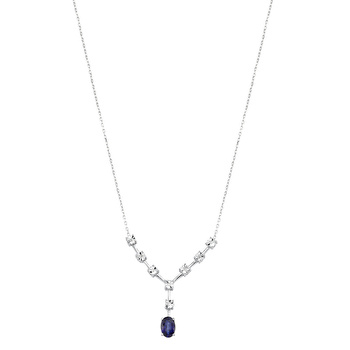 Pırlanta Safir Oval Kolye