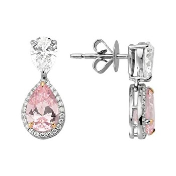 Pırlanta Pembe Topaz Damla Küpe