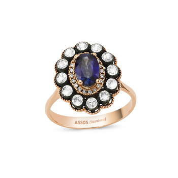 Elmas Safir Oval Yüzük - Görsel 1