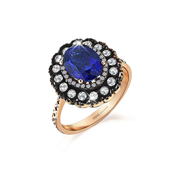 Elmas Safir Oval Yüzük - Görsel 1