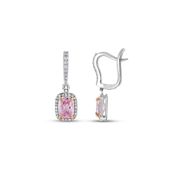 Pembe Violet Kuşon Kesim Pırlanta Küpe