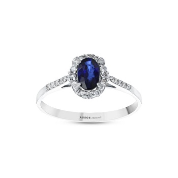 Pırlanta Safir Oval Yüzük