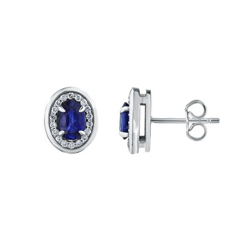 Pırlanta Safir Oval Küpe