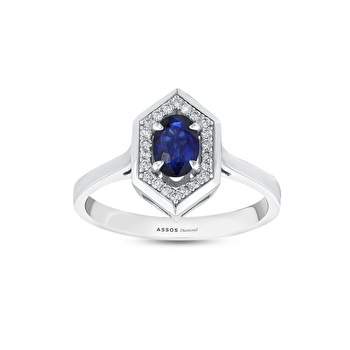 Pırlanta Safir Oval Yüzük