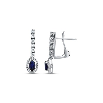 Pırlanta Safir Oval Küpe