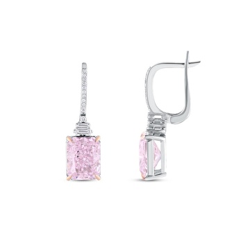Pembe Violet Emerald Kesim Pırlanta Küpe