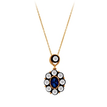 Elmas Safir Renkli Oval Kolye