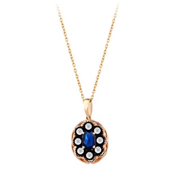Elmas Safir Renklı Oval Kolye