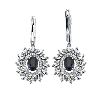 Pırlanta Safir Oval Küpe