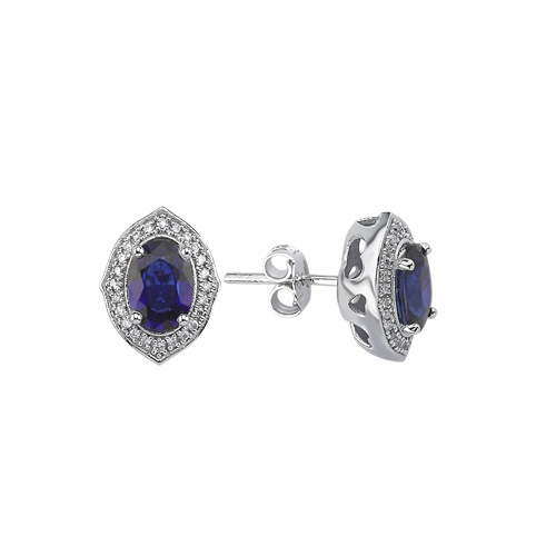 Pırlanta Safir Oval Küpe