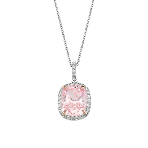 Pembe Violet Kuşon Kesim Pırlanta Kolye
