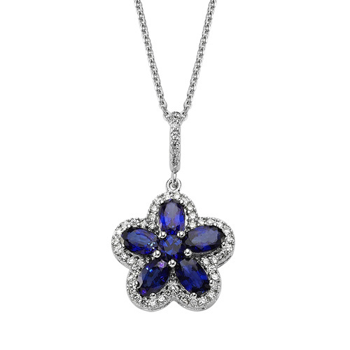 Pırlanta Safir Oval Çiçek Kolye