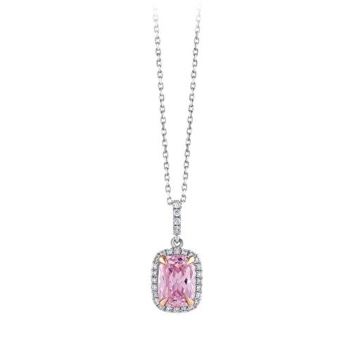 Pembe Violet Kuşon Kesim Pırlanta Kolye