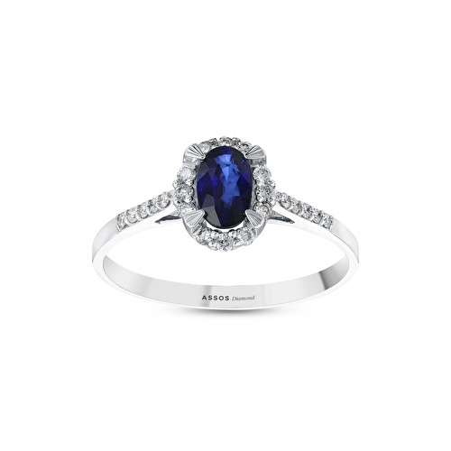 Pırlanta Safir Oval Yüzük
