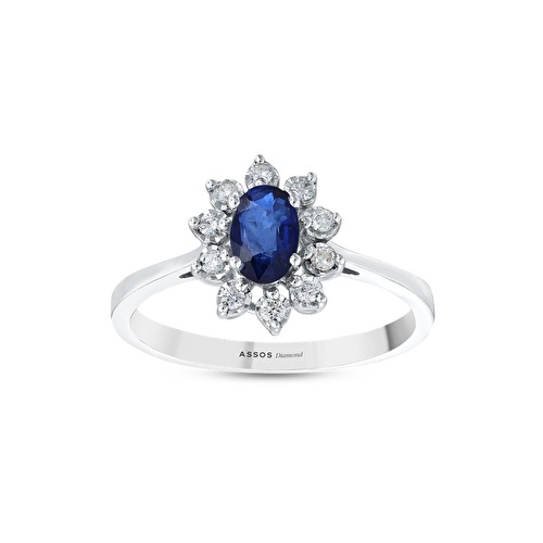Pırlanta Safir Taşlı Oval Yüzük