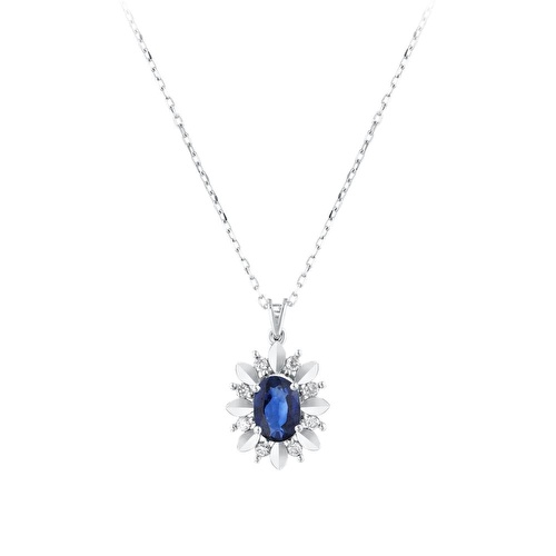 Pırlanta Safir Oval Kolye