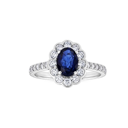 Pırlanta Safir Taşlı Oval Yüzük