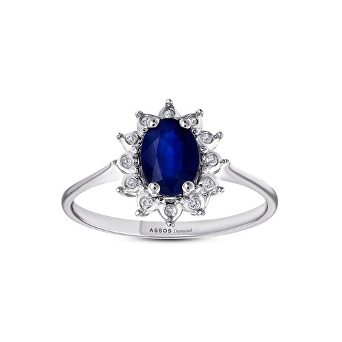 Pırlanta Safir Oval Yüzük