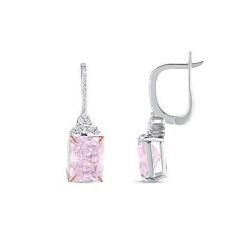 Pembe Violet Emerald Kesim Pırlanta Küpe