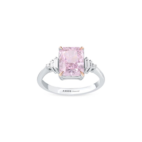 Pembe Violet Emerald Kesim Pırlanta Yüzük