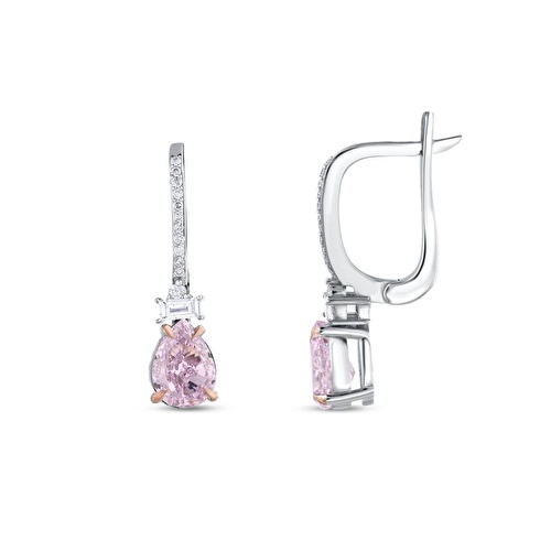 Pembe Violet Damla  Pırlanta Küpe