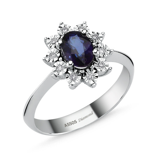 Pırlanta Safir Oval Yüzük