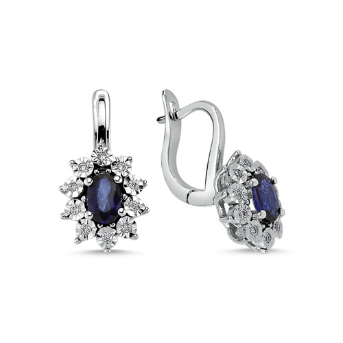 Pırlanta Safir Oval Küpe