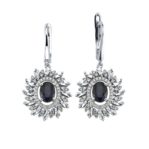 Pırlanta Safir Oval Küpe