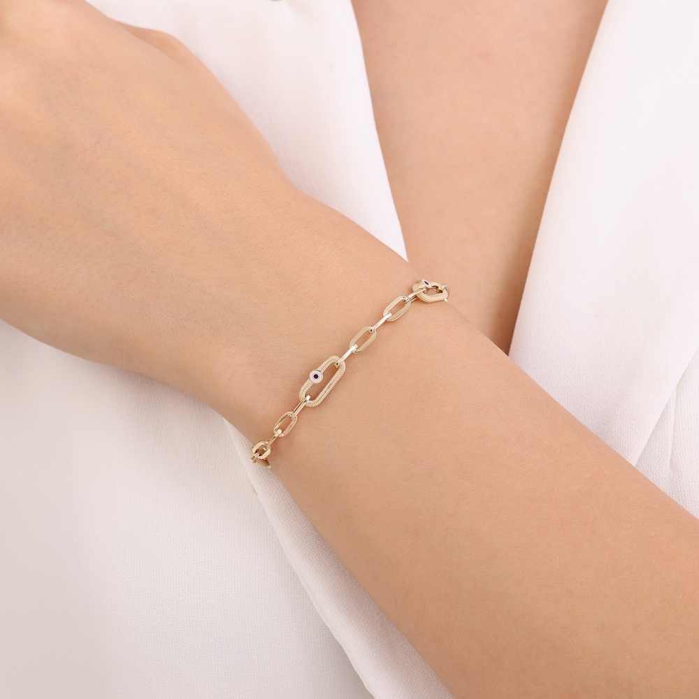 Altın Nazar Boncuklu Zincir Bileklik