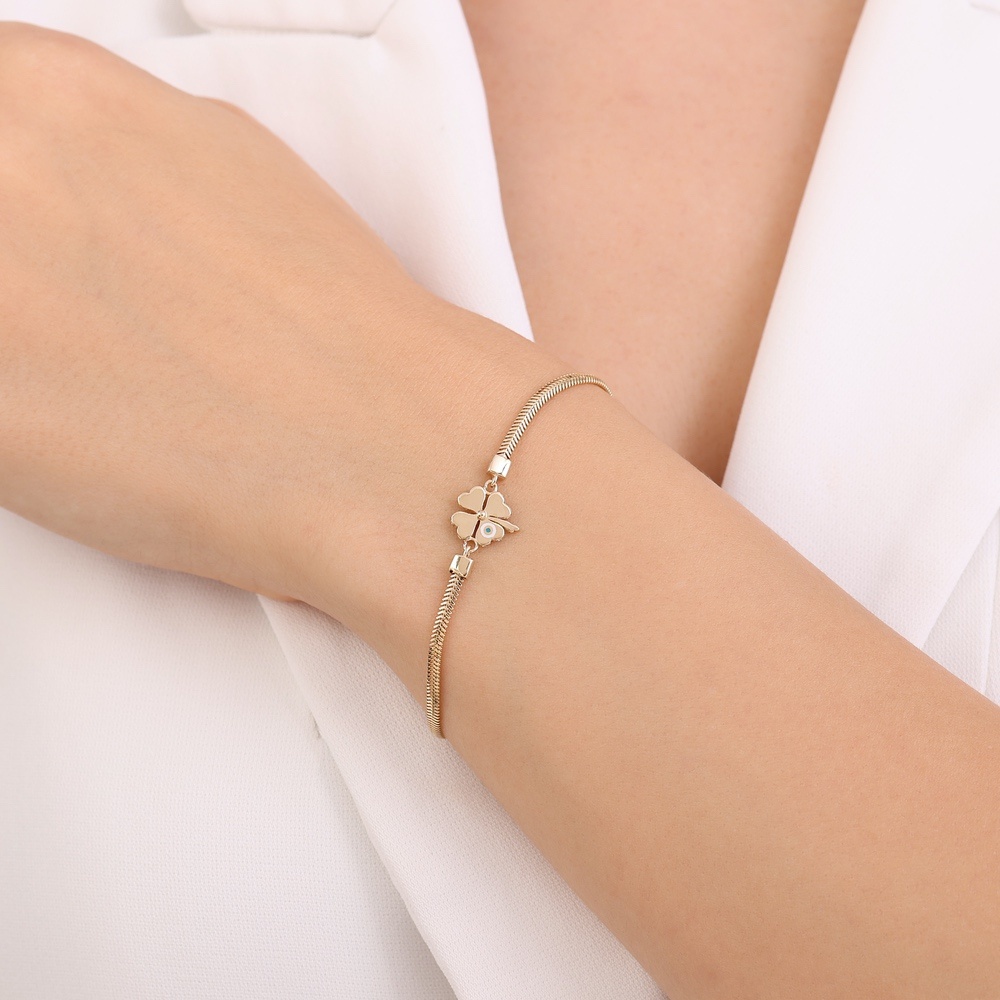 Altın Nazar Boncuklu Yonca Bileklik