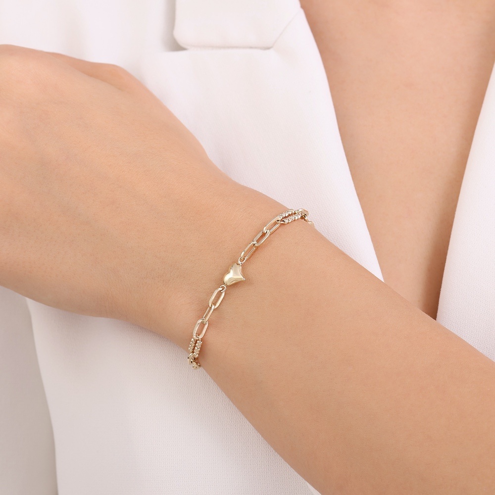 Altın Kalp Zincir Bileklik