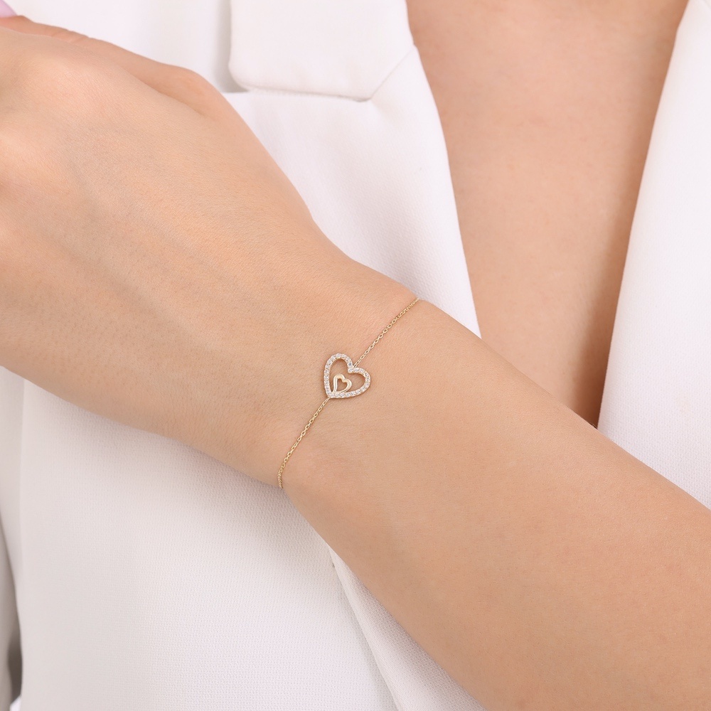 Altın Taşlı Kalp Bileklik