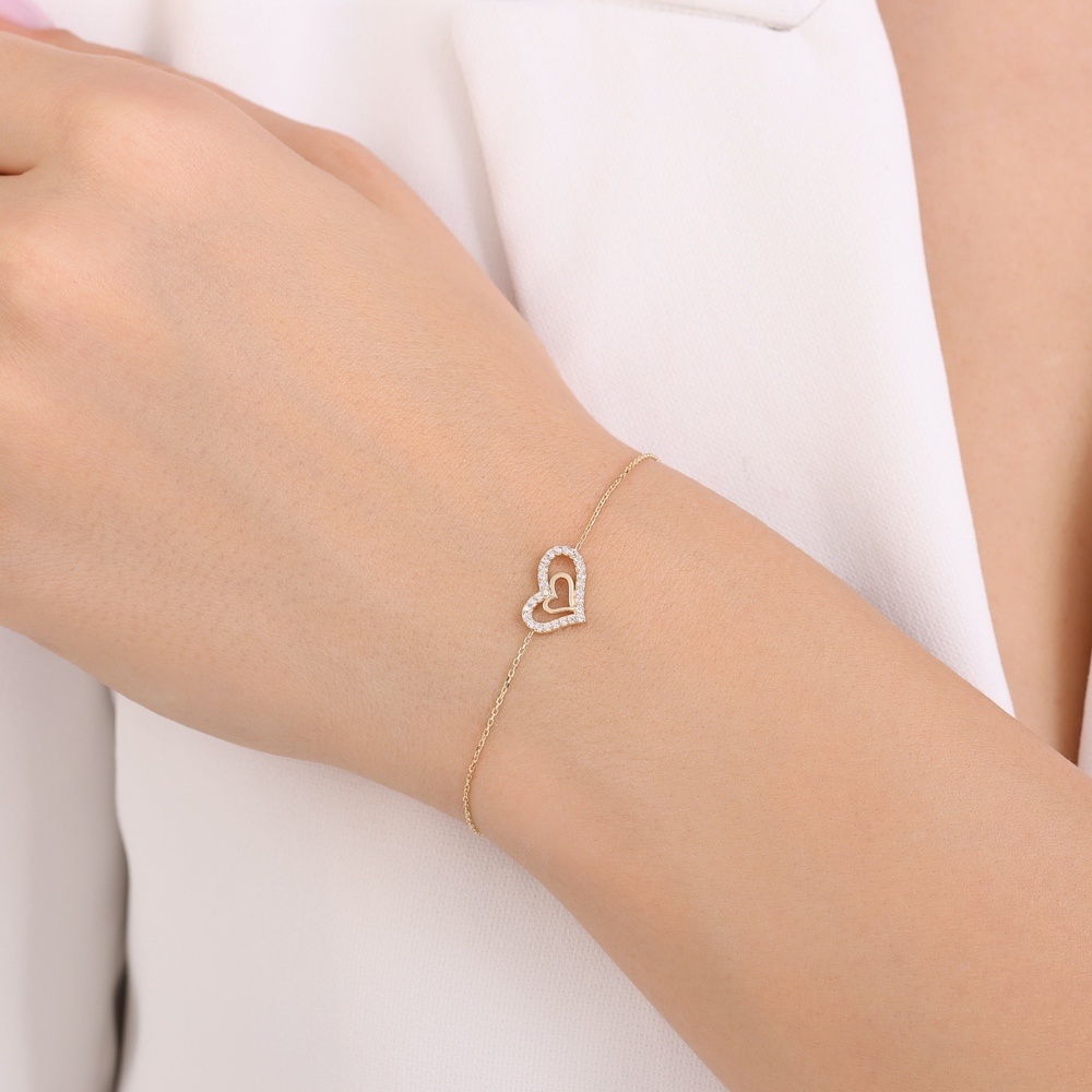 Altın Taşlı Kalp Bileklik