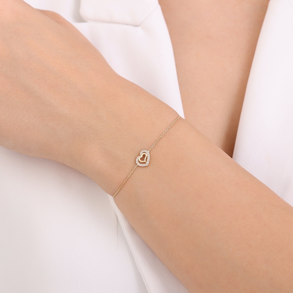 Altın Taşlı Kalp Bileklik