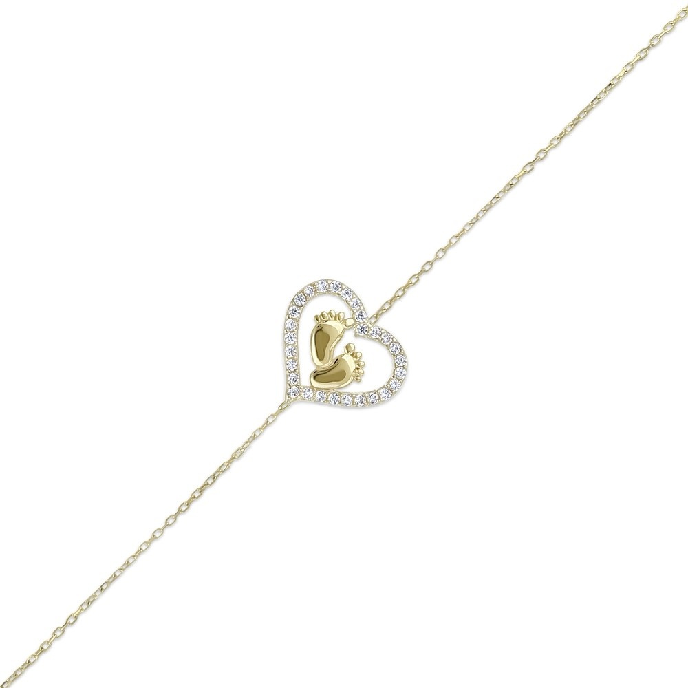 Altın Kalpli Ayak İzi Bileklik