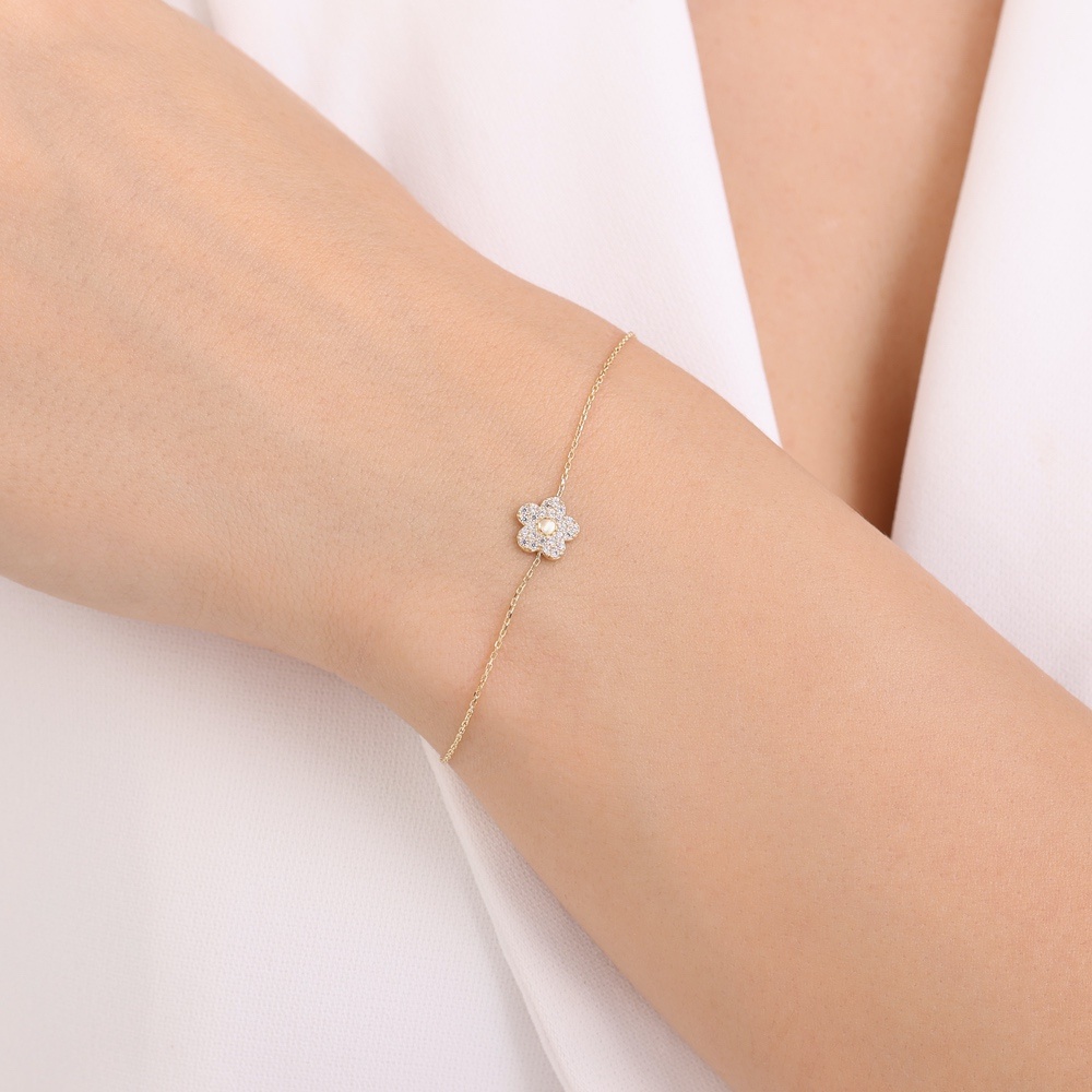 Altın Taşlı Çiçek Bileklik