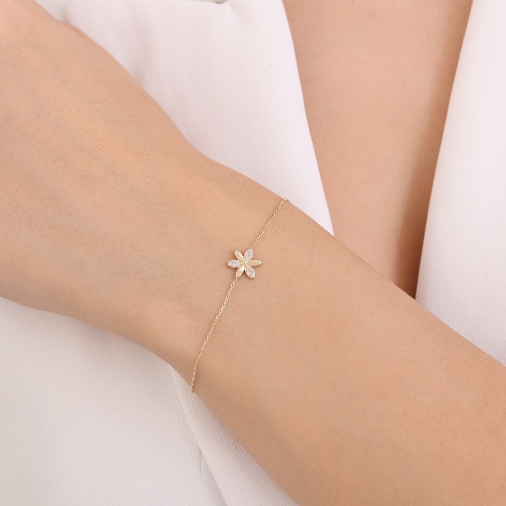 Altın Taşlı Çiçek Bileklik